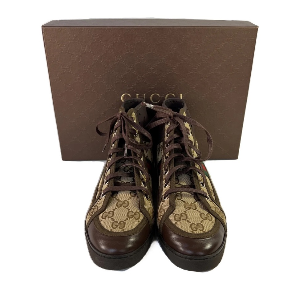 Gucci Tan and Brown Monogram High-Tops